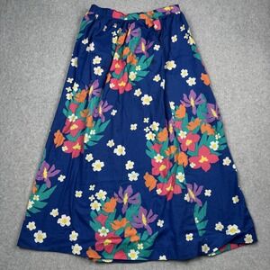 Vintage Components Skirt Womens 12 Blue Floral Maxi 100% Cotton USA Made Retro